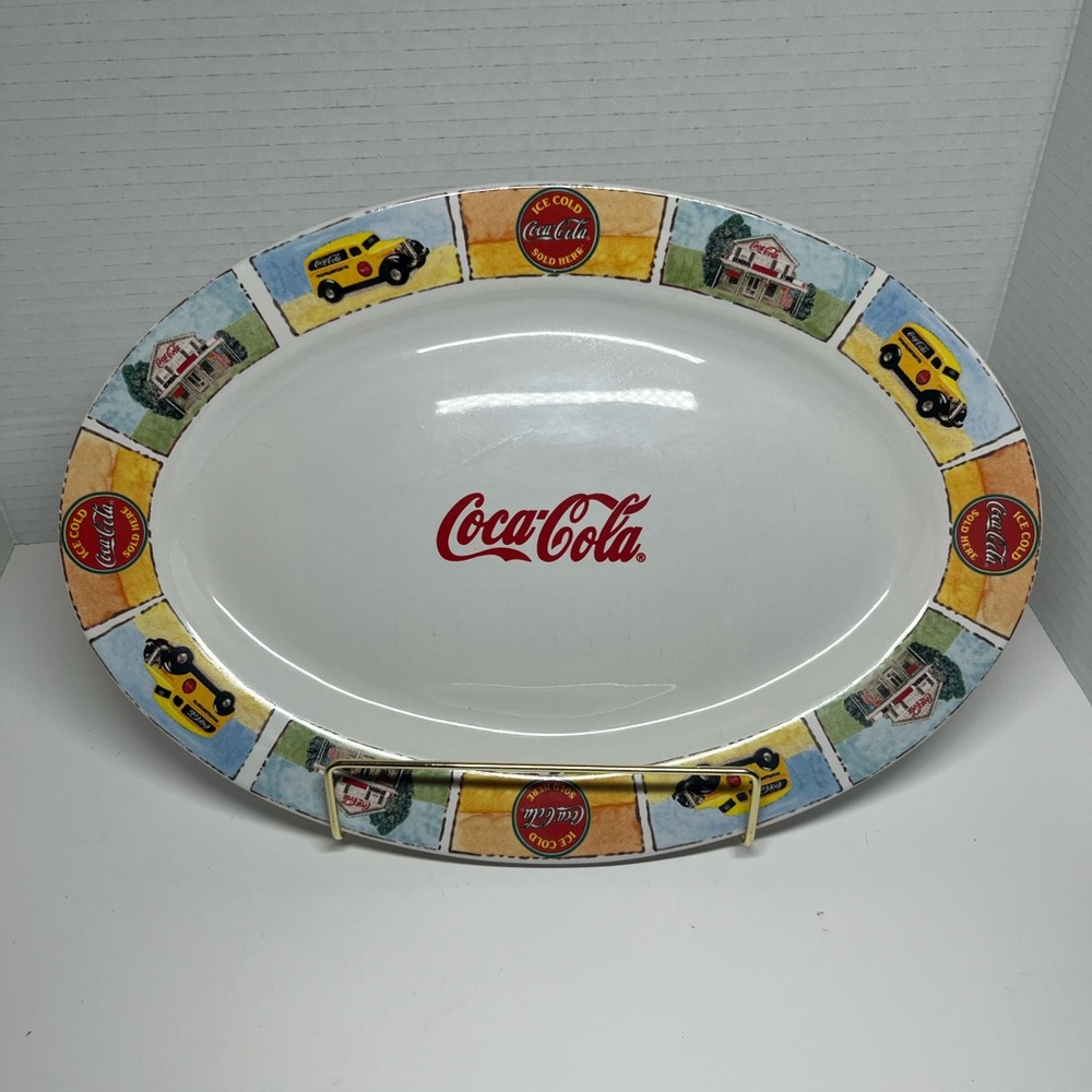 Coca Cola Oval Platter with Red and Multicolor Design